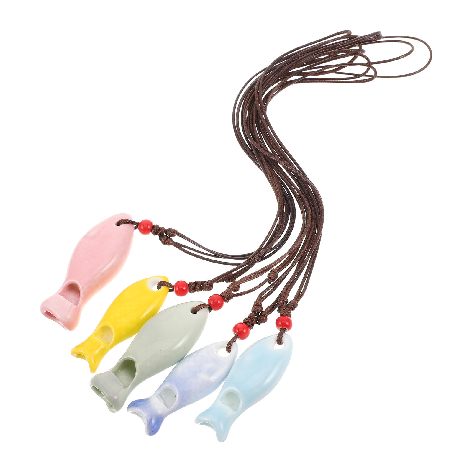 Kids Outdoor Instruments - 5Pcs Ceramic Fish Whistle Pendant Necklace