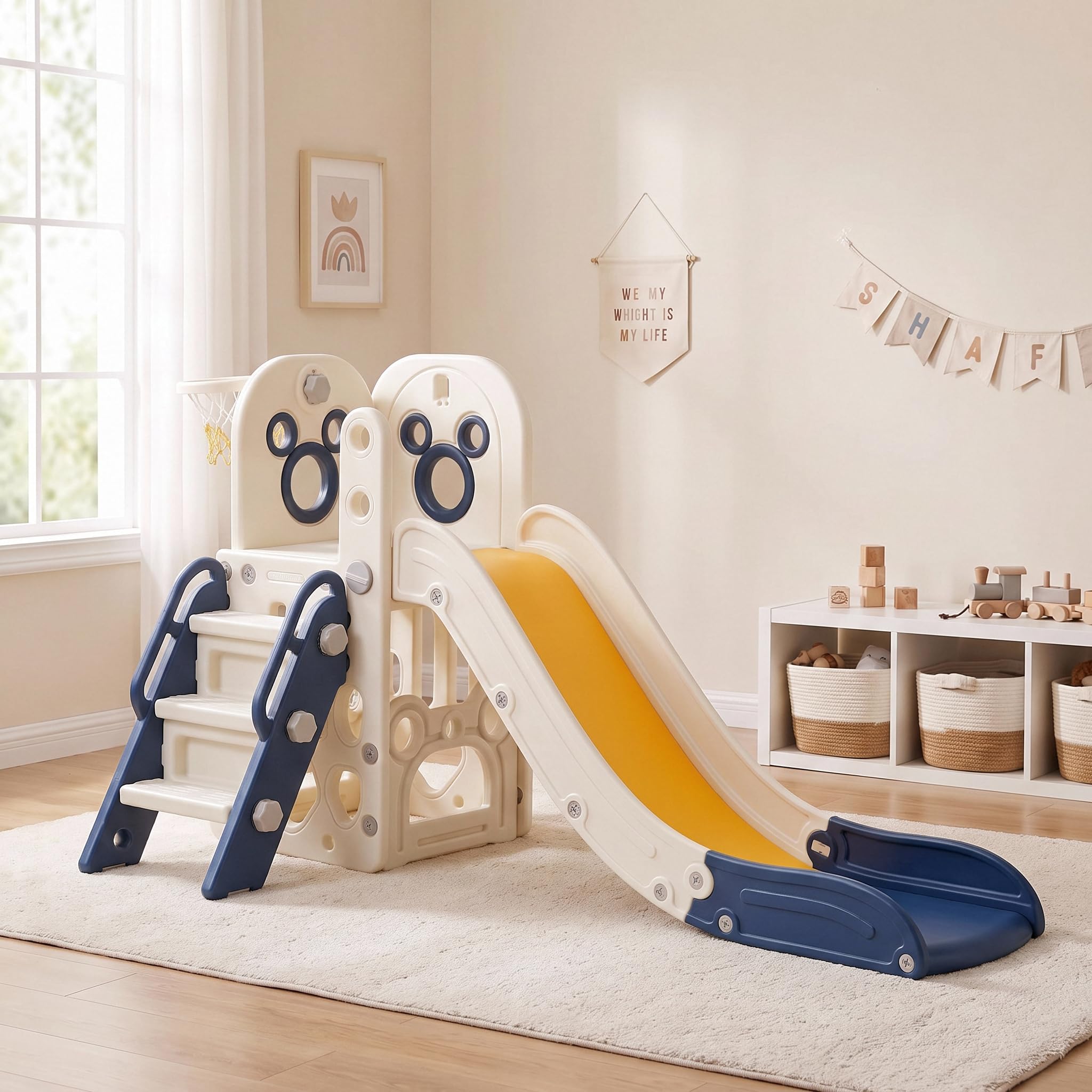 6 in 1 Toddler Slide Playset,  - Kids Outdoor Basketball Hoop recension och pris
