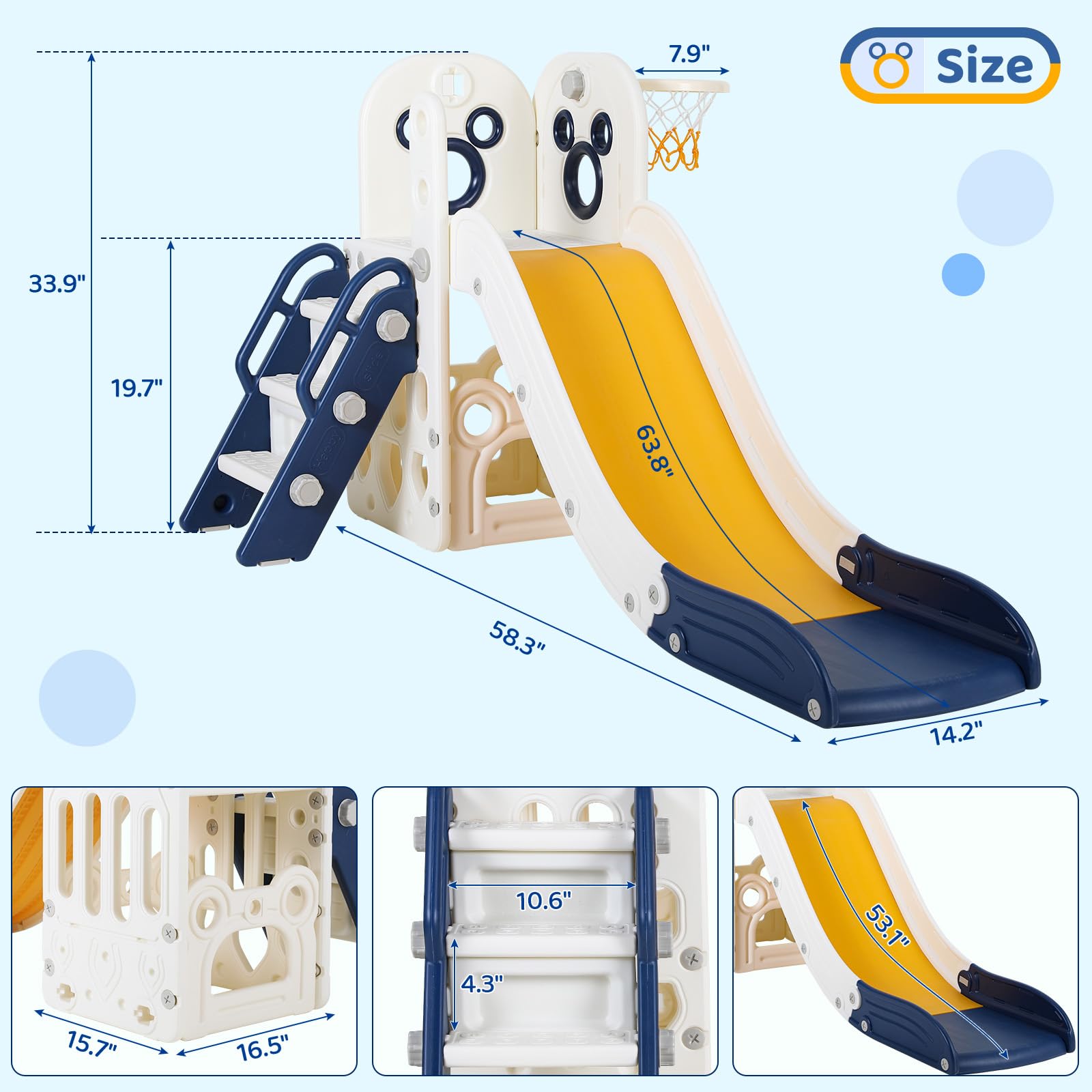 6 in 1 Toddler Slide Playset,  - Kids Outdoor Basketball Hoop recension och pris