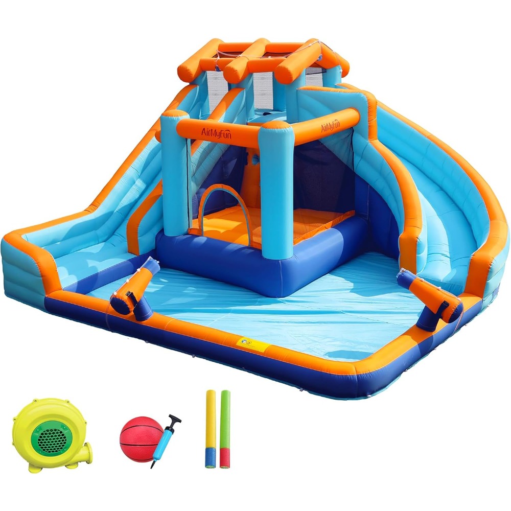 Large Water Slide Bounce House - Kids Outdoor Basketball Hoop recension och pris